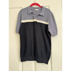 Reiss Cairns Striped Textured Knitted Polo Button Shirt Size M